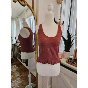 American Eagle Women's Size M Burgundy Smocked Cotton Top